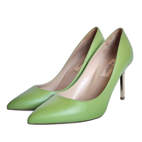 Valentino Rockstud Metal Stiletto Heel Leather Pumps 80 mm Green Apple 35 - Picture 13 of 14
